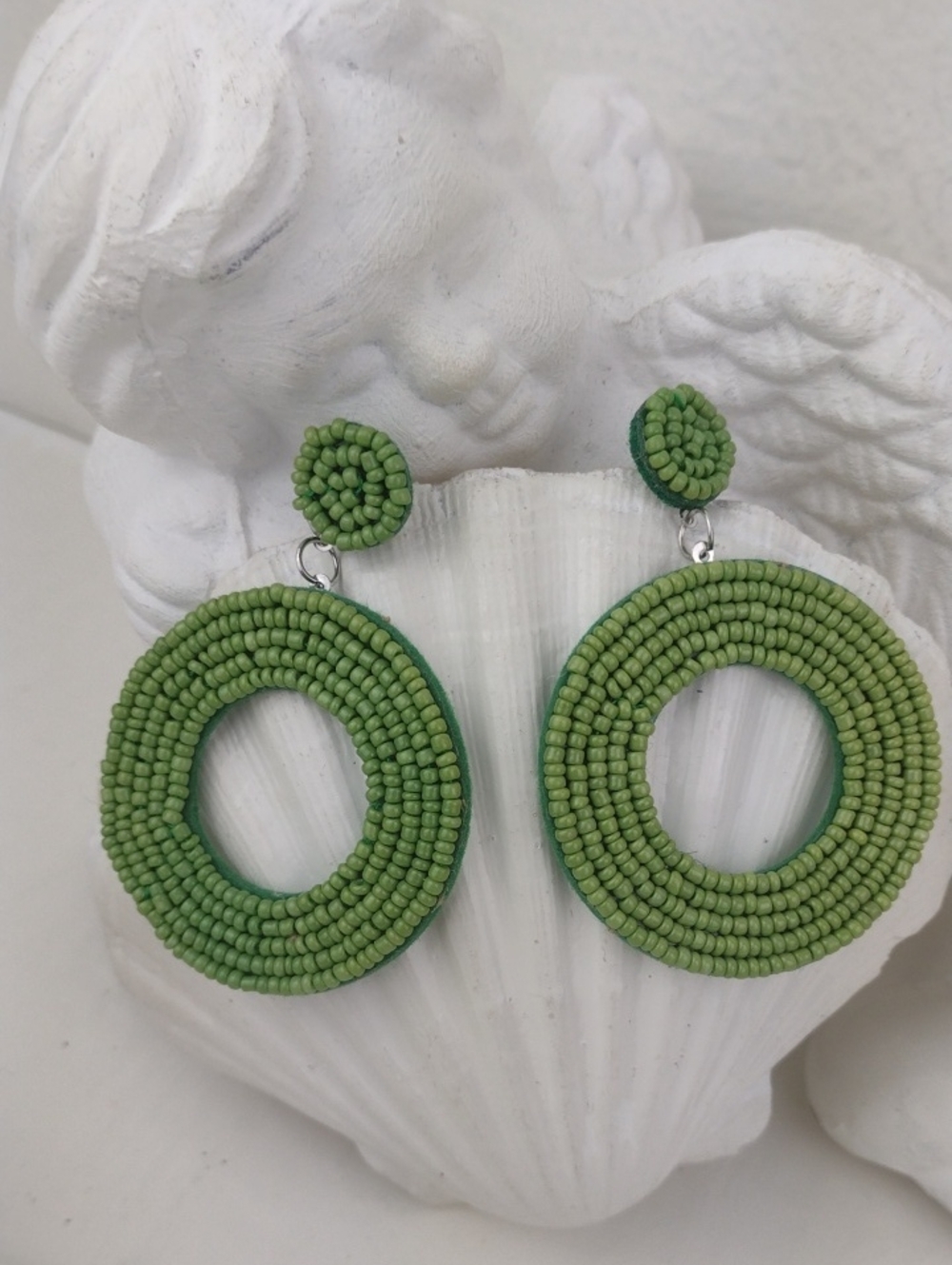 🌻 3 For $15 Lime Green Beaded Hoop Post Drop Earrings Jewelry